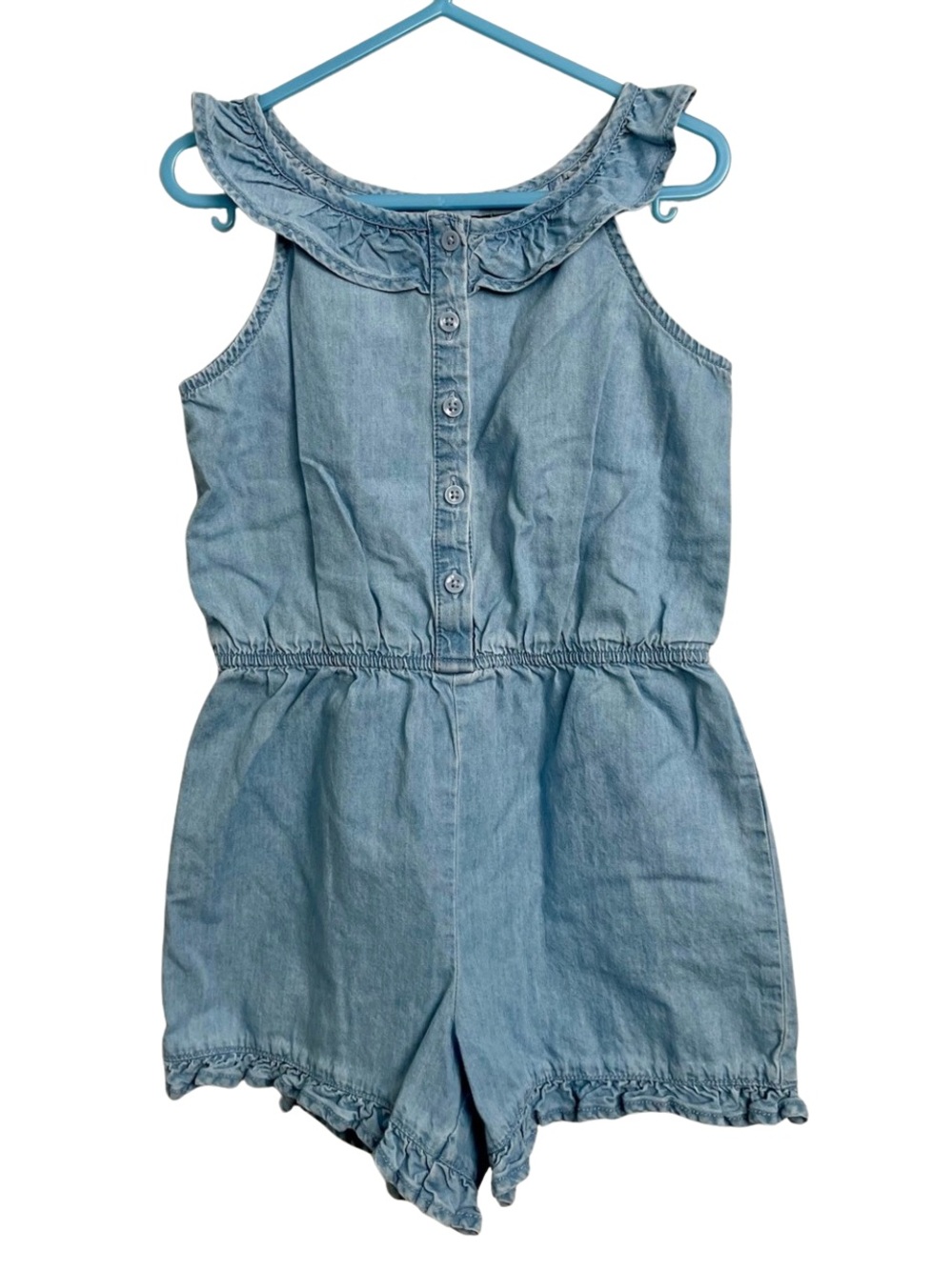 George Girls Light Wash Denim Ruffled Romper Shorts Jumpsuit Size 6